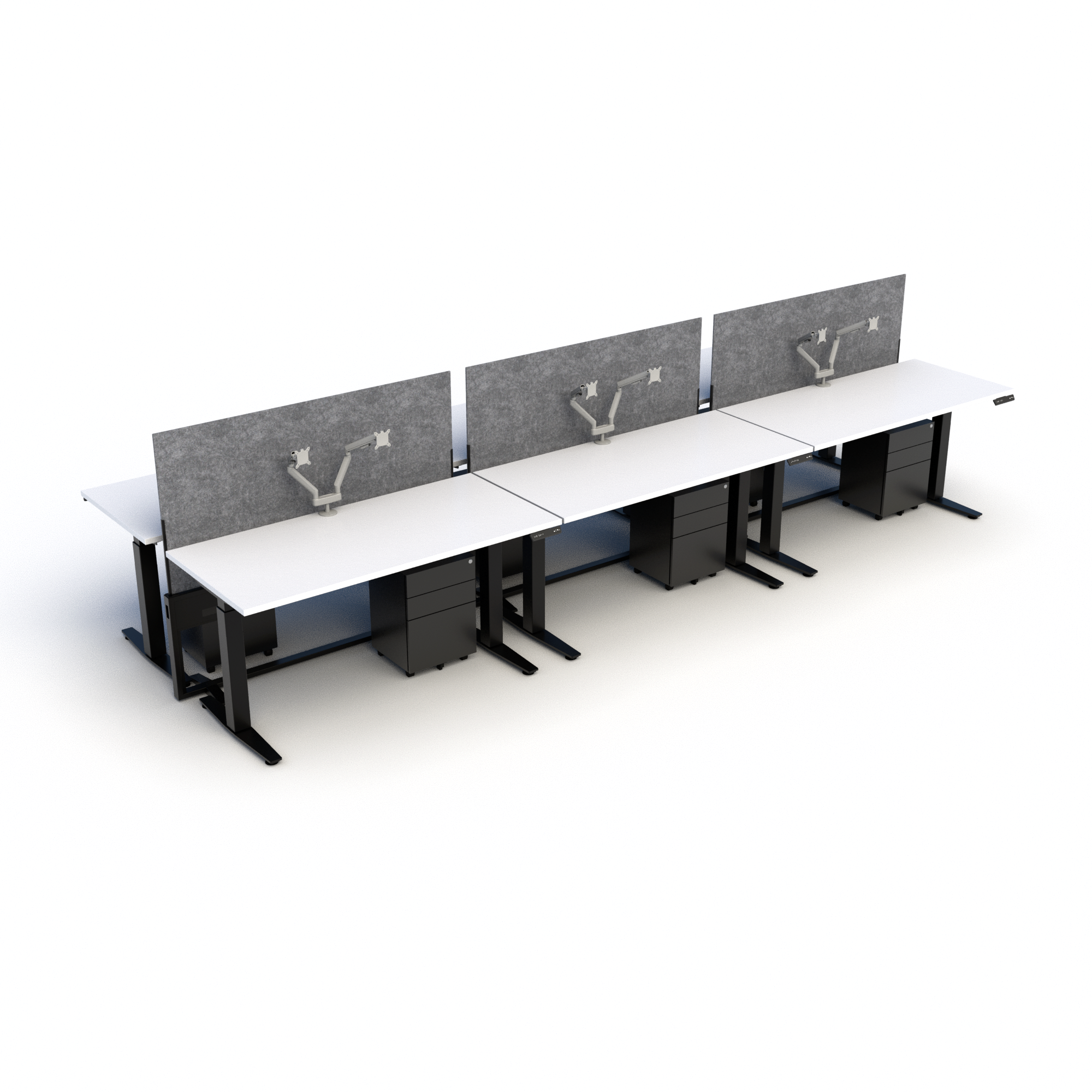HiLo Hub benching in Black with White surface, Pewter PET Screen