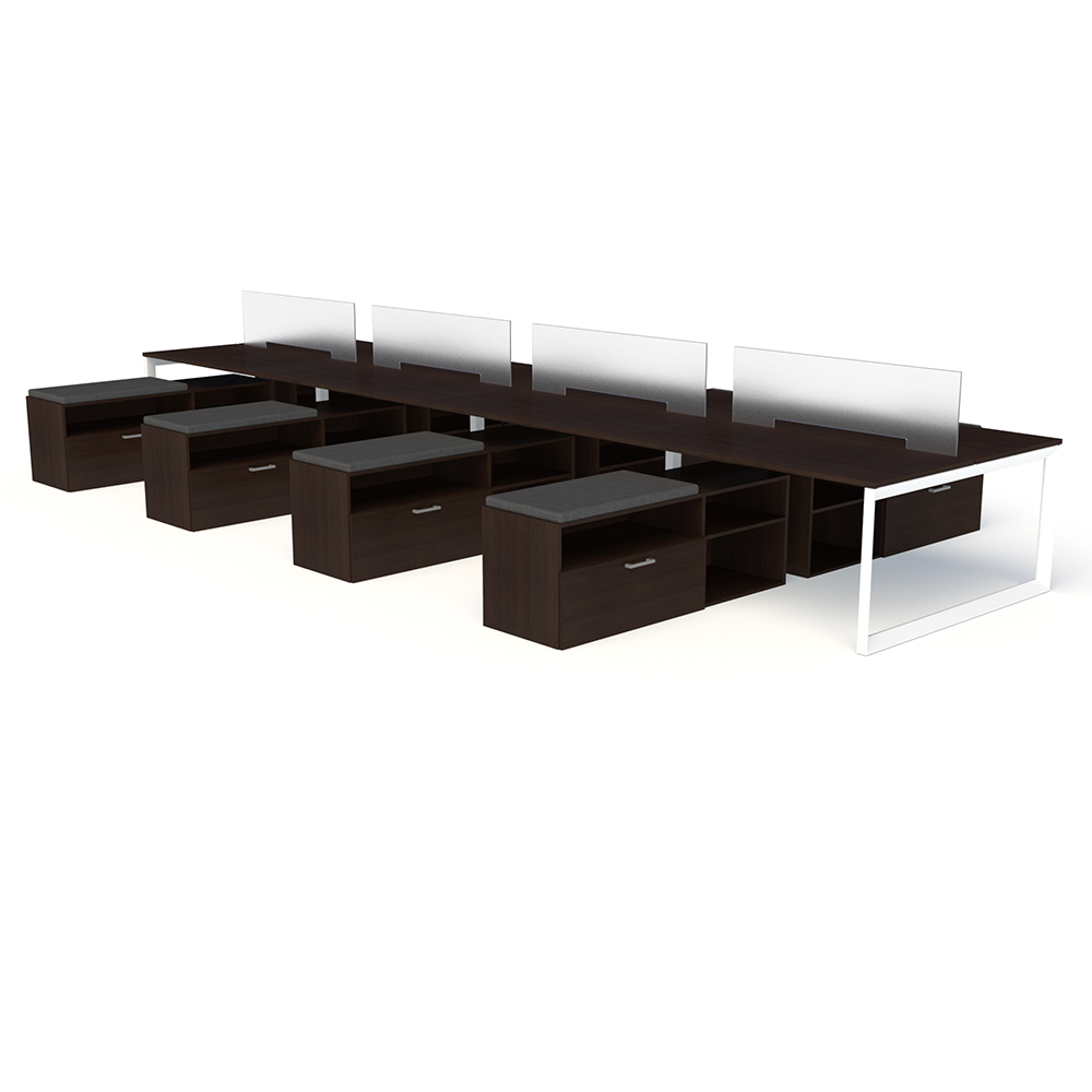 8-pack with screen (Café/White) with Low Credenza (Café)