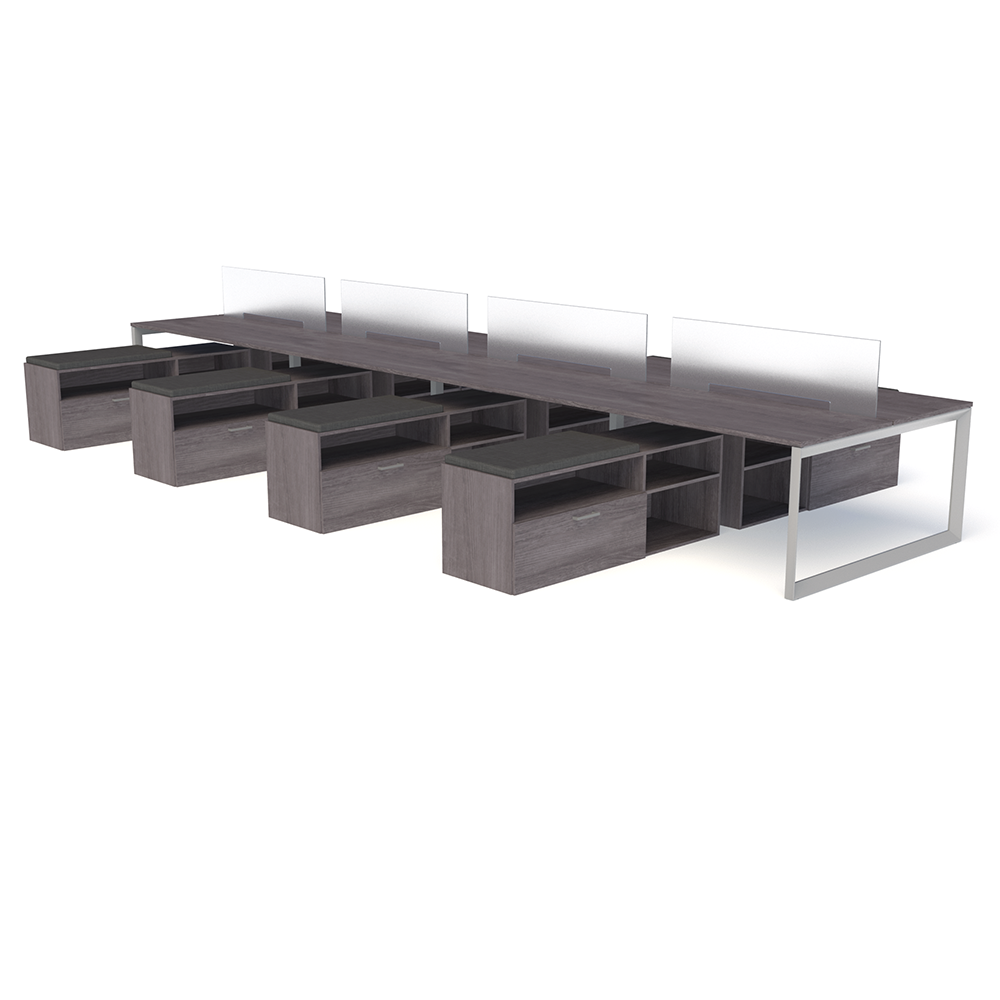 8-pack with screen (Grey Ash/Silver) with Low Credenza (Grey Ash)