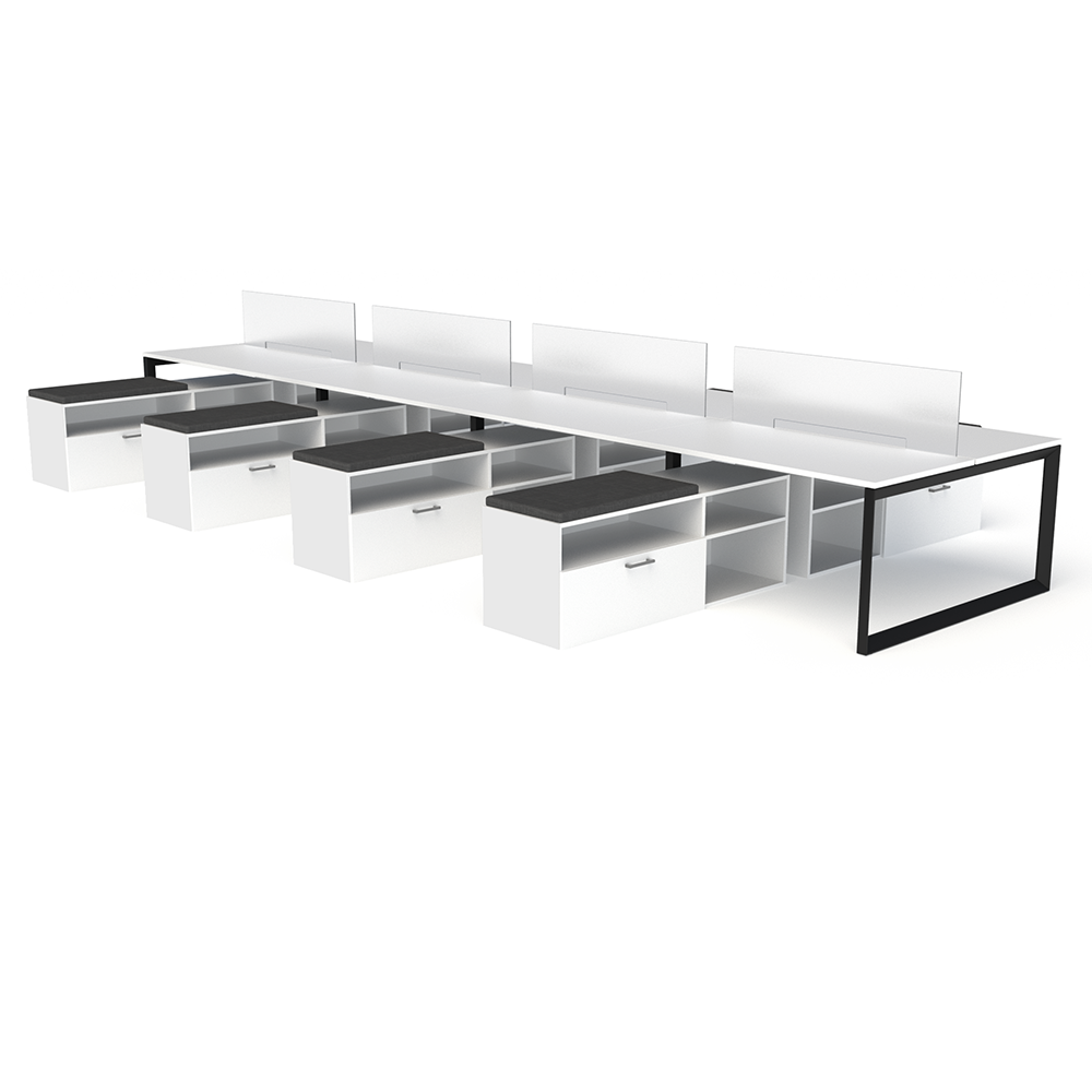 8-pack with screen (White/Black) with Low Credenza (White)