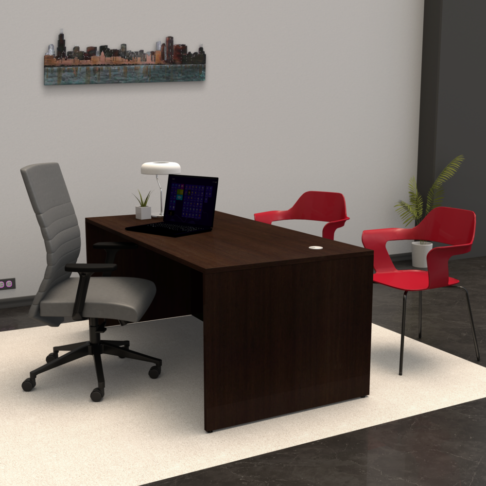 Pivit Full Panel Desk (Cafe) | MaximLT Task Seating (Anchor) | Bardot Guest Chair (Siren)