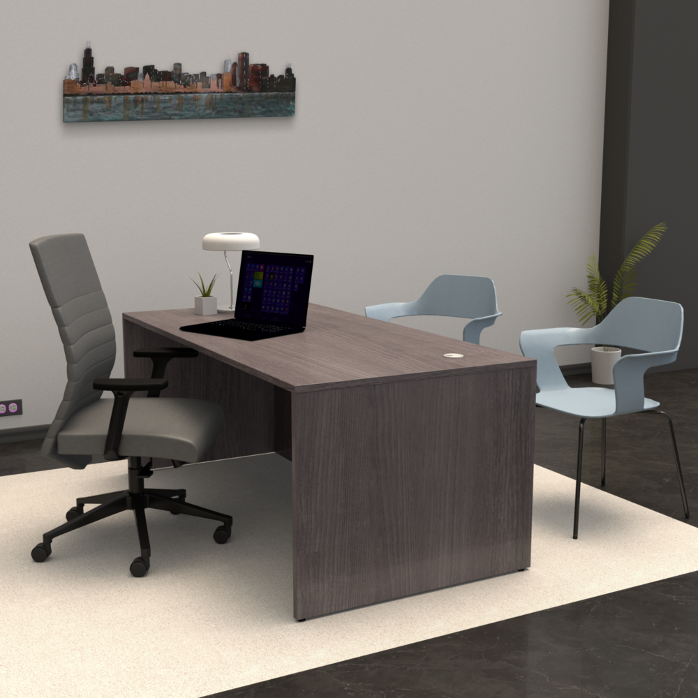 Pivit Full Panel Desk (Grey Ash) | MaximLT Task Seating (Anchor) | Bardot Guest Chair (Robin)
