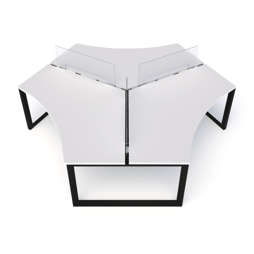 Pivit Pod Overview with White surface, Black legs, Frosted Acrylic screens